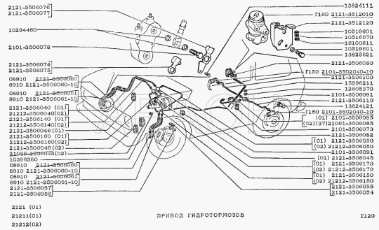 Vista de despiece, esquema de las líneas de freno de Niva 1600 ccm, 2121 