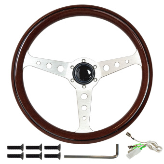 Large oldtimer wooden steering wheel, boat steering wheel brushed spokes, 36cm 
