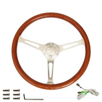 Large vintage wooden steering wheel, boat steering brown with aluminum spokes, 38cm 