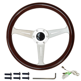 Large oldtimer wooden steering wheel, boat steering wheel brushed spokes, 36cm 