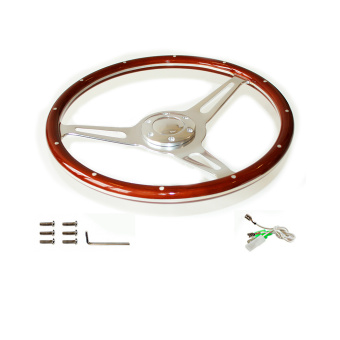 Big vintage wood and chrome steering wheel, for cars and boats,  aluminum spokes 38cm 